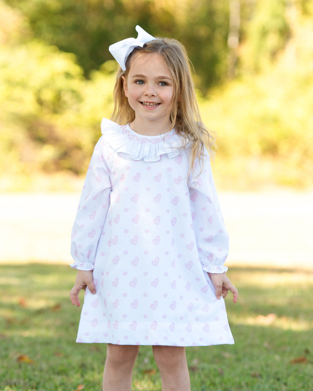 Pink Heart Print Smocked Dress