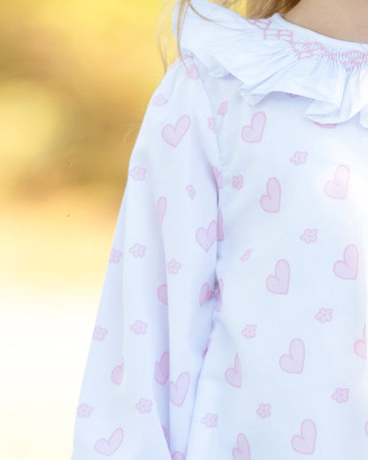 Pink Heart Print Smocked Dress