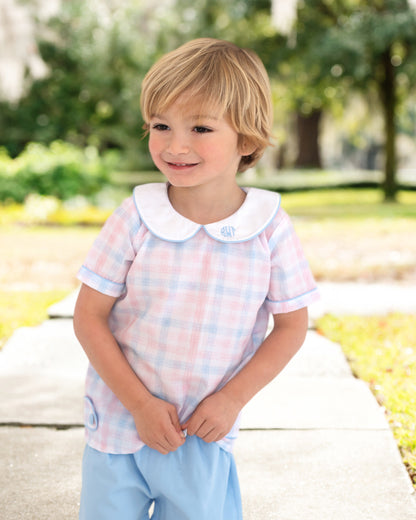 Blue And Pink Plaid Peter Pan Short Set