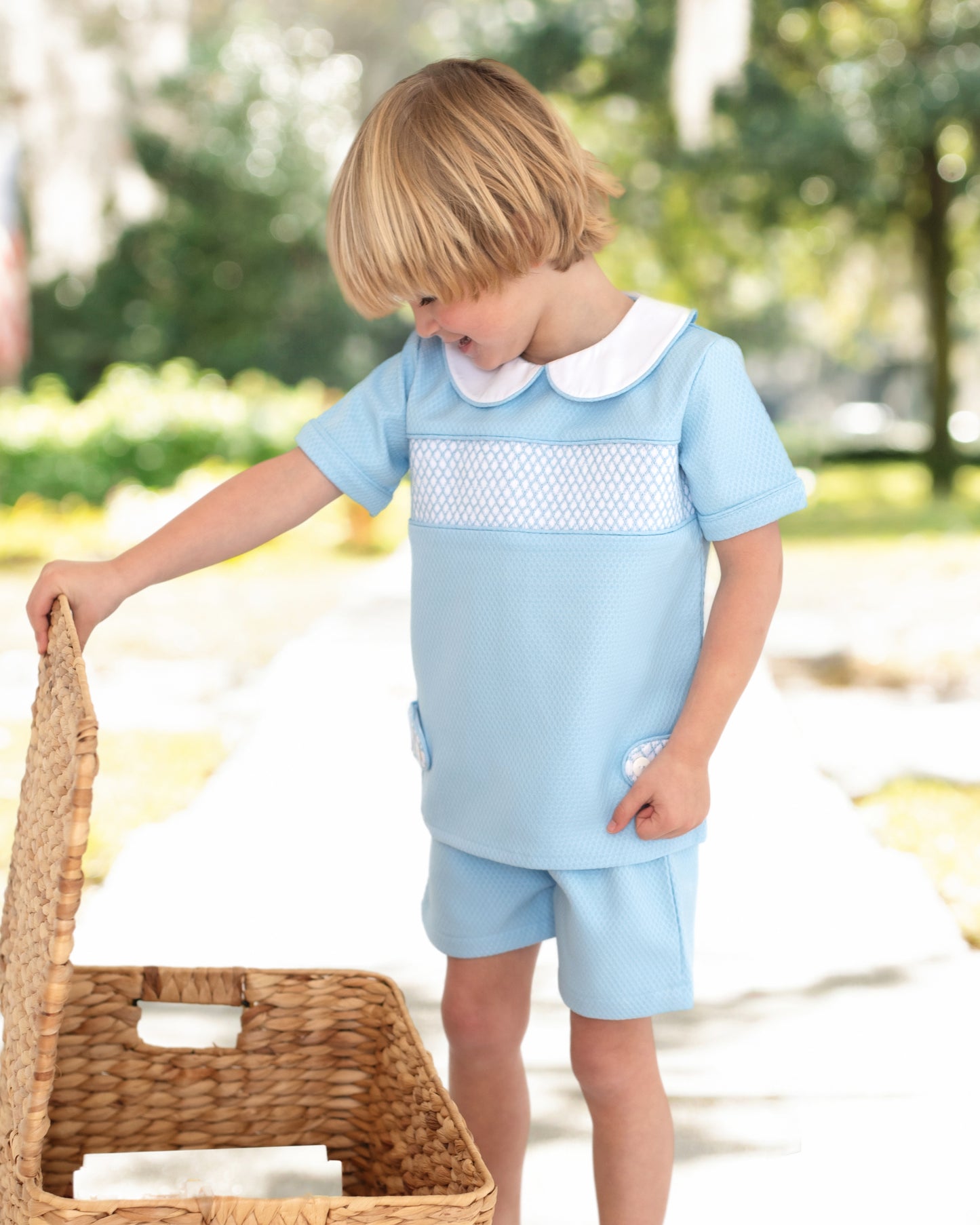 Blue Honeycomb Smocked Tab Short Set