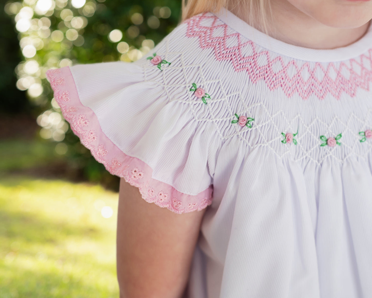 Pink Smocked Rosebud Eyelet Diaper Set