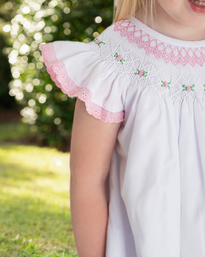 Pink Smocked Rosebud Eyelet Diaper Set