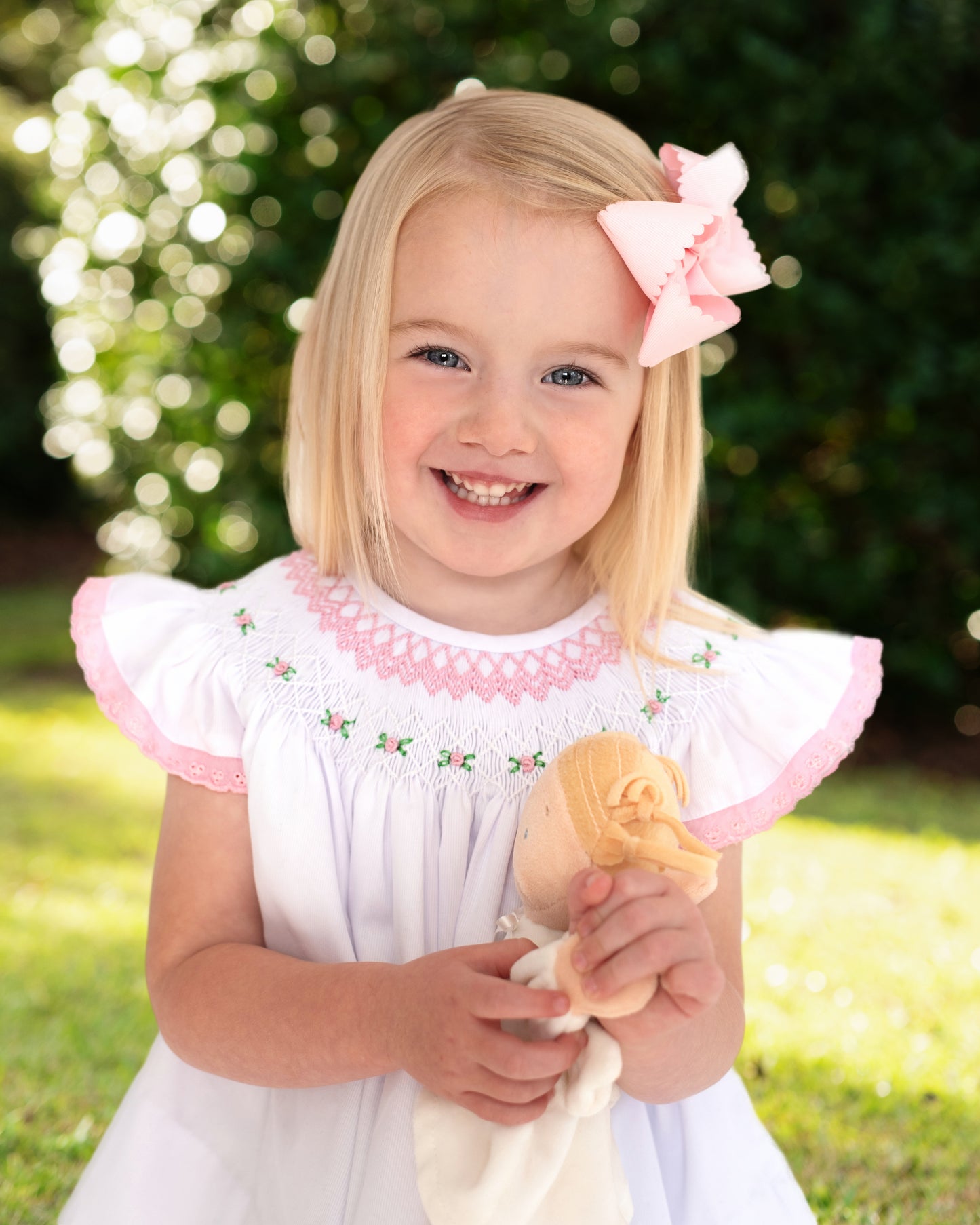 Pink Smocked Rosebud Eyelet Diaper Set