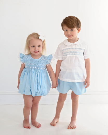 Blue Geometric Smocked Short Set