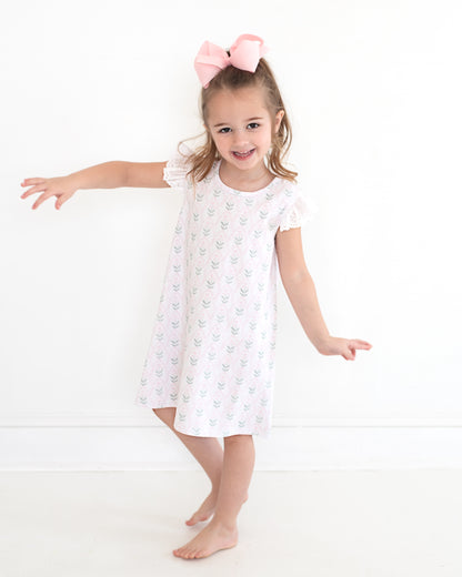 Pink And Green Flower Print Knit Play Dress