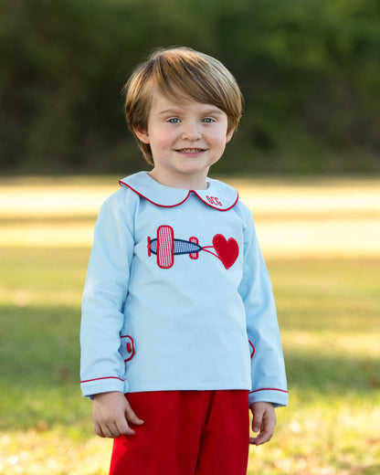 Red And Blue Corduroy Applique Valentine Airplane Pant Set