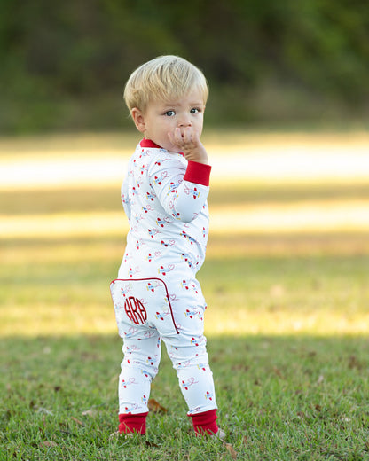 Red And Blue Knit Valentine Airplane Zipper Pajamas