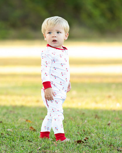 Red And Blue Knit Valentine Airplane Zipper Pajamas