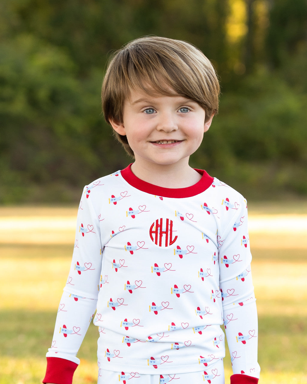 Red And Blue Knit Valentine Airplane Pajamas