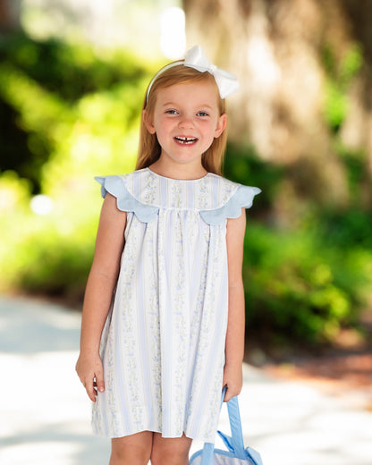 Blue Floral Scalloped Dress