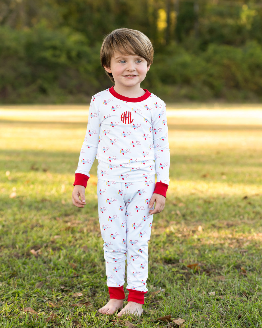 Red And Blue Knit Valentine Airplane Pajamas