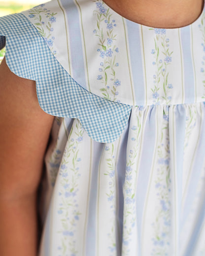 Blue Floral Scalloped Dress