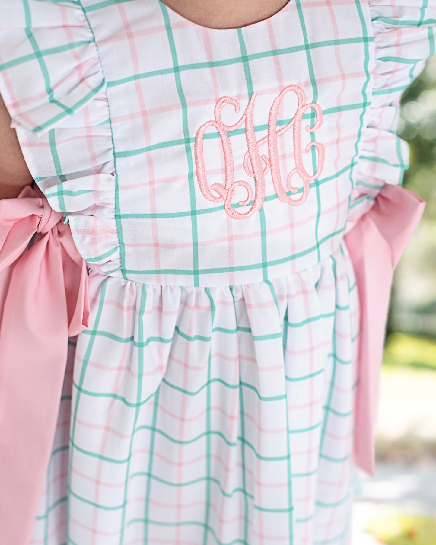 Pink And Green Windowpane Bow Dress