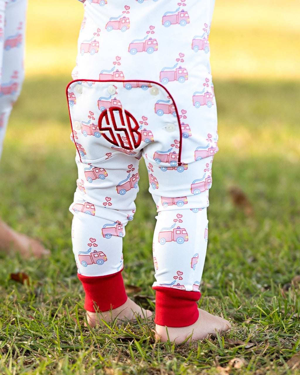 Valentine Firetruck Knit Zipper Pajamas