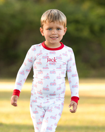 Valentine Firetruck Knit Pajamas