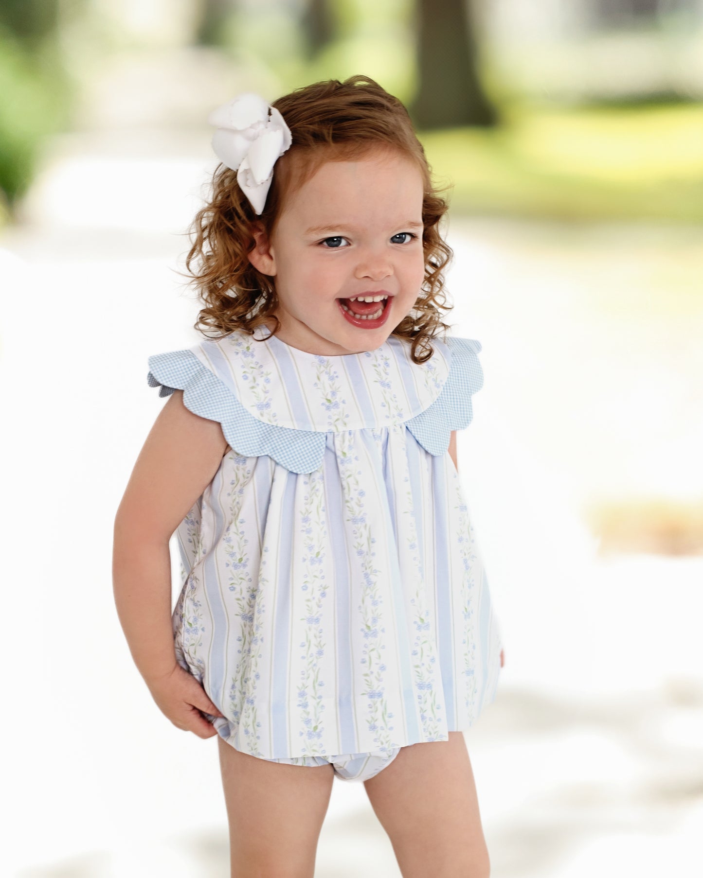 Blue Floral Scalloped Diaper Set