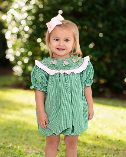 Green Gingham Smocked Shamrock Bubble