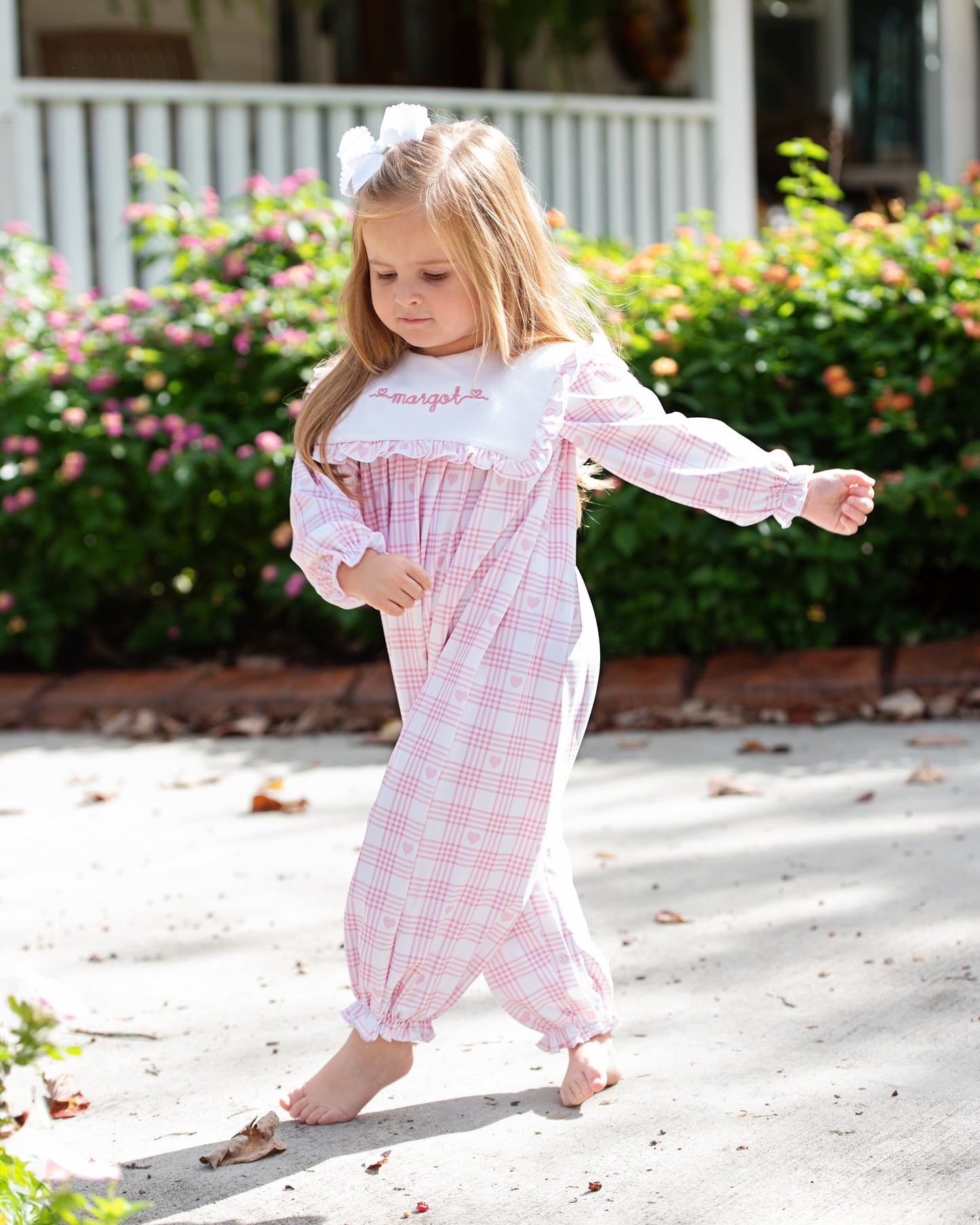 Pink Knit Plaid Heart Long Bubble