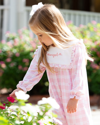 Pink Knit Plaid Heart Long Bubble