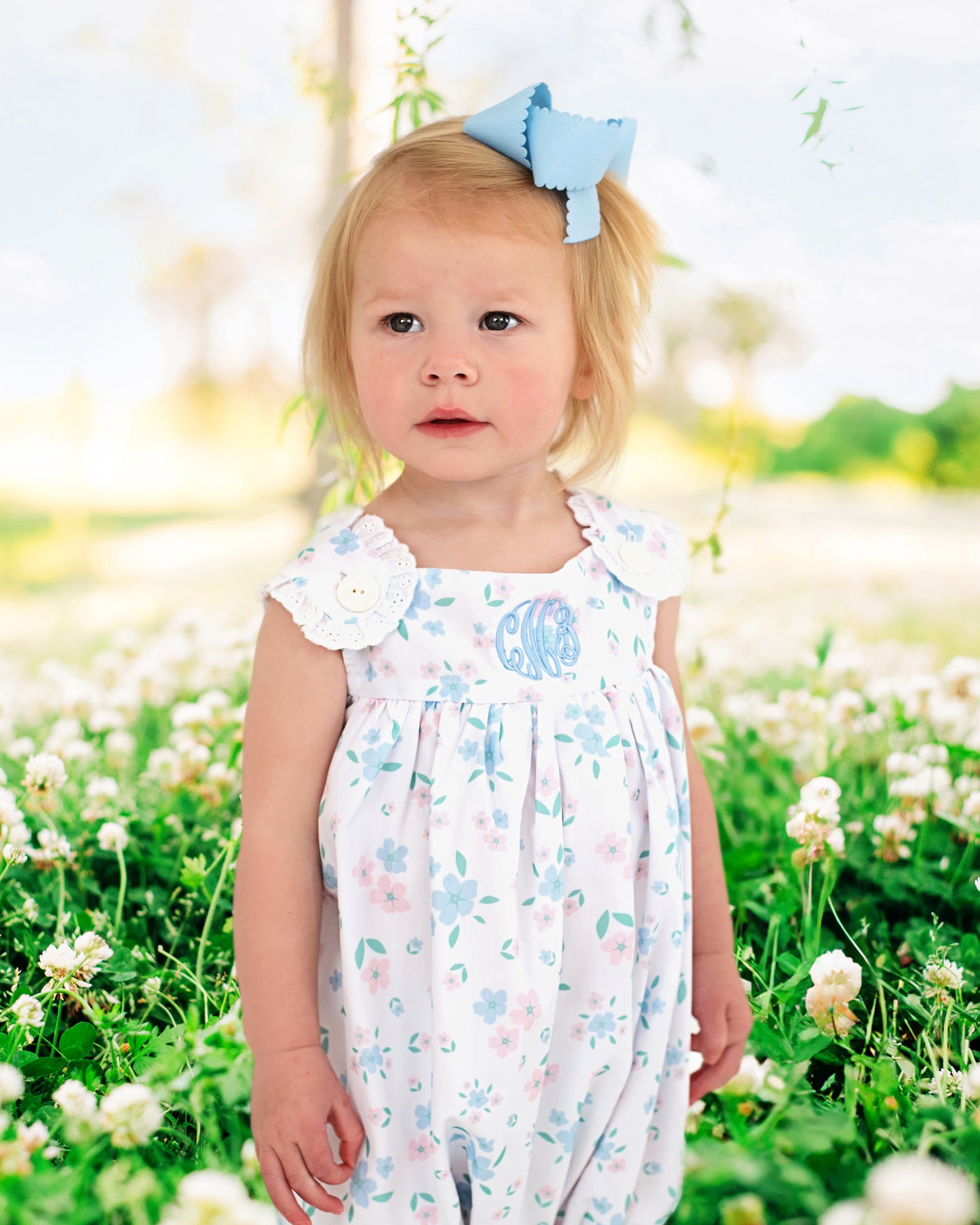 Pink And Blue Floral Eyelet Bubble