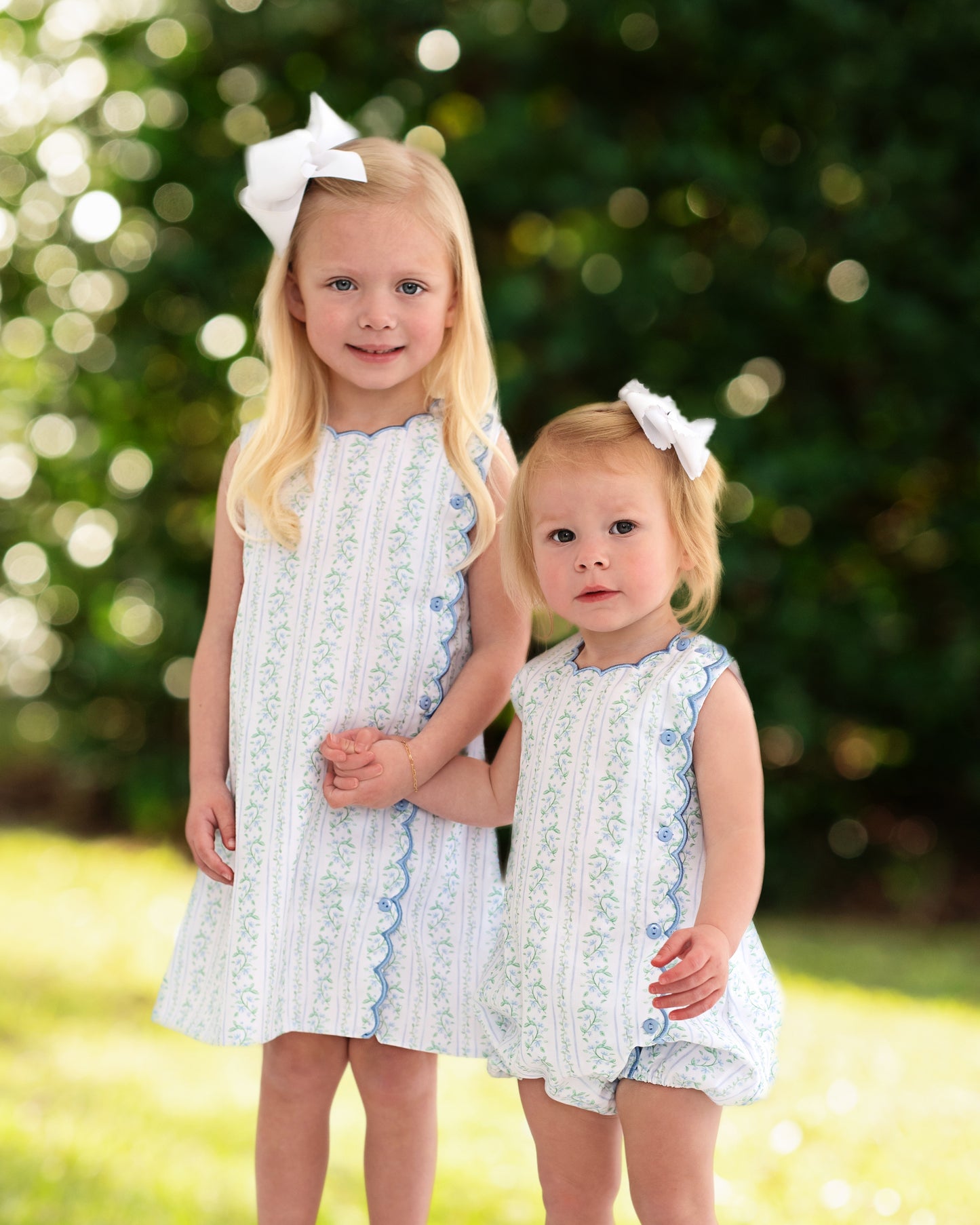 Blue And Green Floral Vines Scalloped Dress