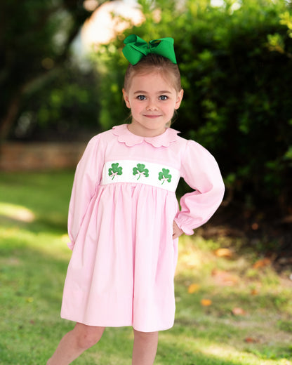 Pink Pique Smocked Shamrock Dress