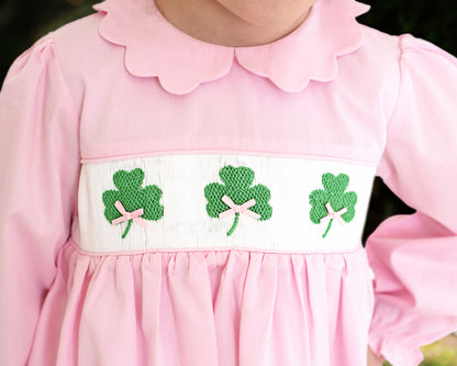 Pink Pique Smocked Shamrock Dress