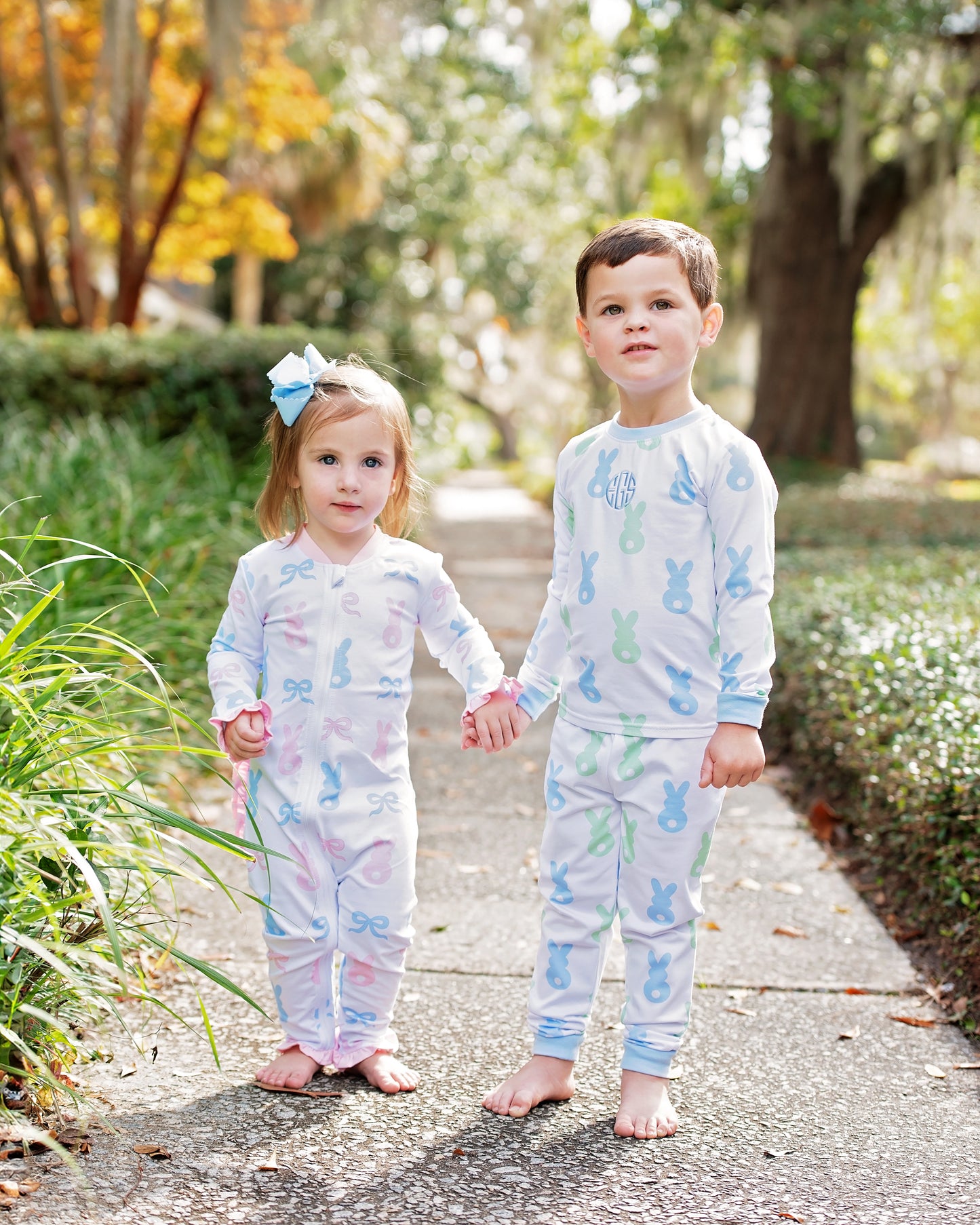 Blue And Pink Knit Bunny Zipper Pajamas