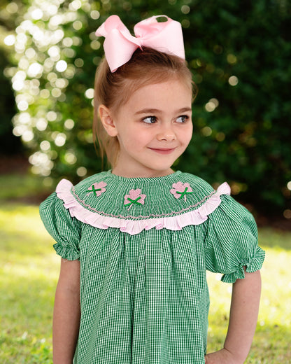 Green Gingham Smocked Shamrock Dress