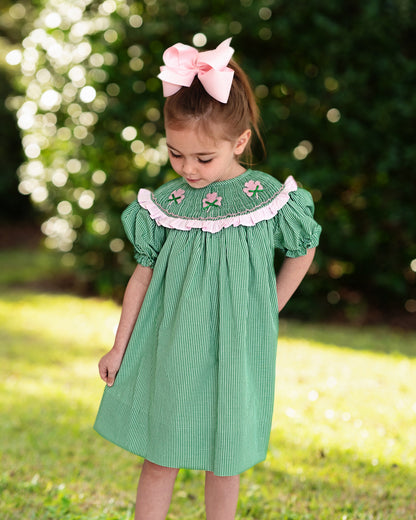 Green Gingham Smocked Shamrock Dress