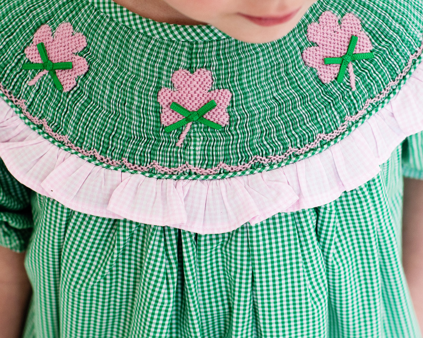 Green Gingham Smocked Shamrock Dress