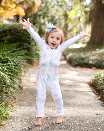 Blue And Pink Knit Bunny Zipper Pajamas