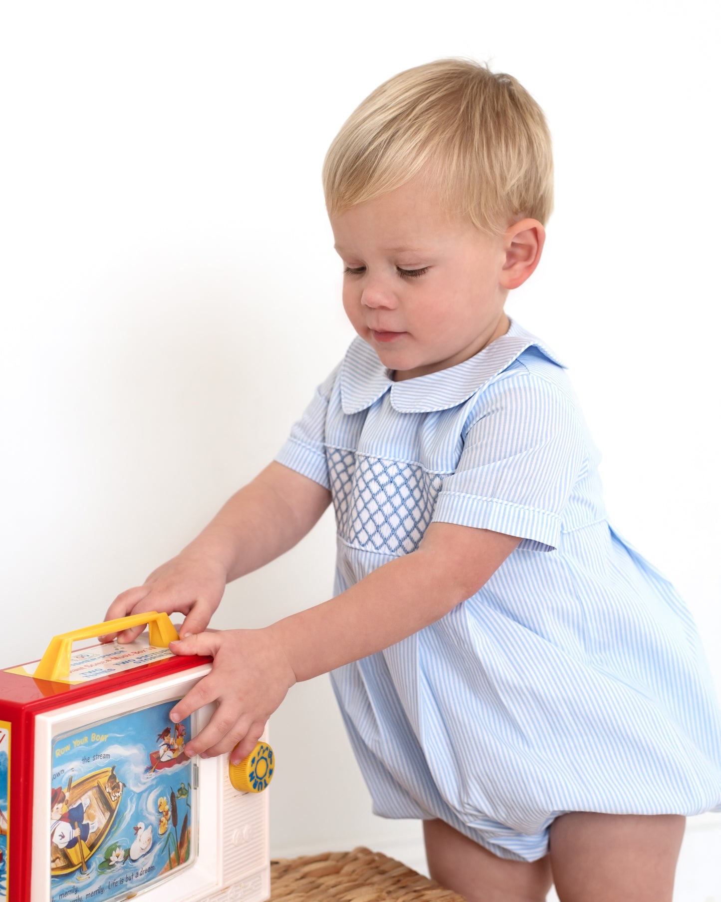 Blue Striped Smocked Bubble