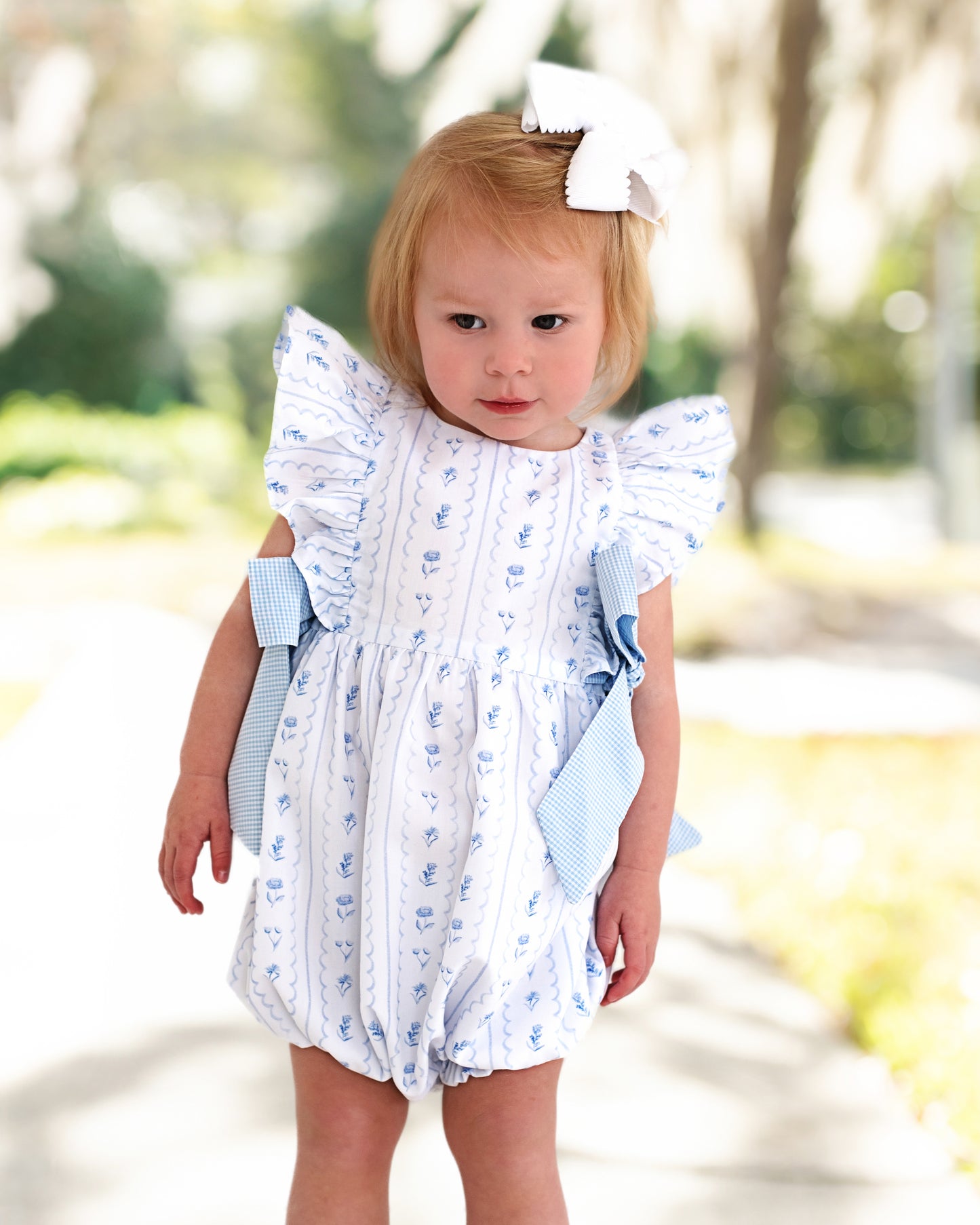 Blue Floral Print Bow Bubble