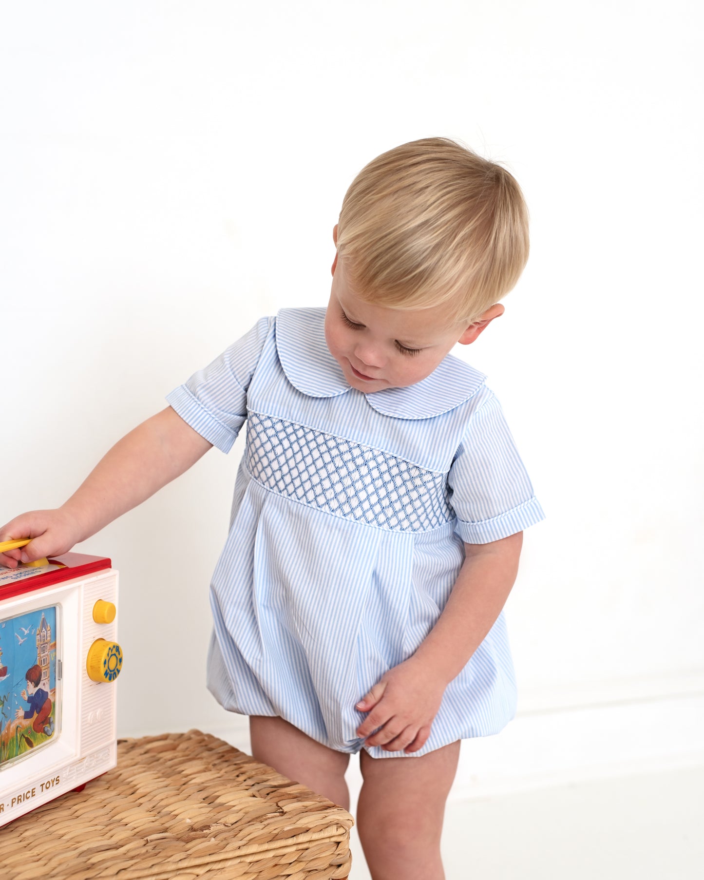 Blue Striped Smocked Bubble