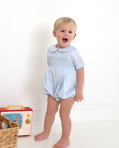 Blue Striped Smocked Bubble