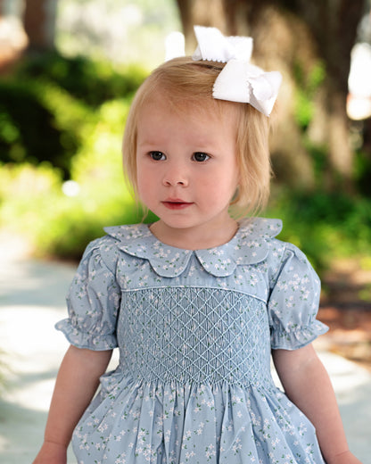 Blue And White Petite Floral Smocked Bubble