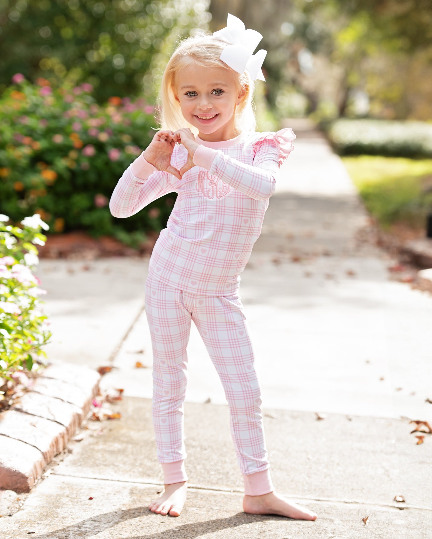 Pink Knit Plaid Heart Pajamas