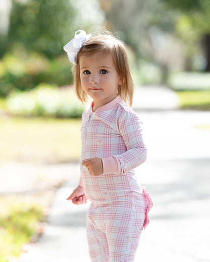 Pink Knit Plaid Heart Zipper Pajamas