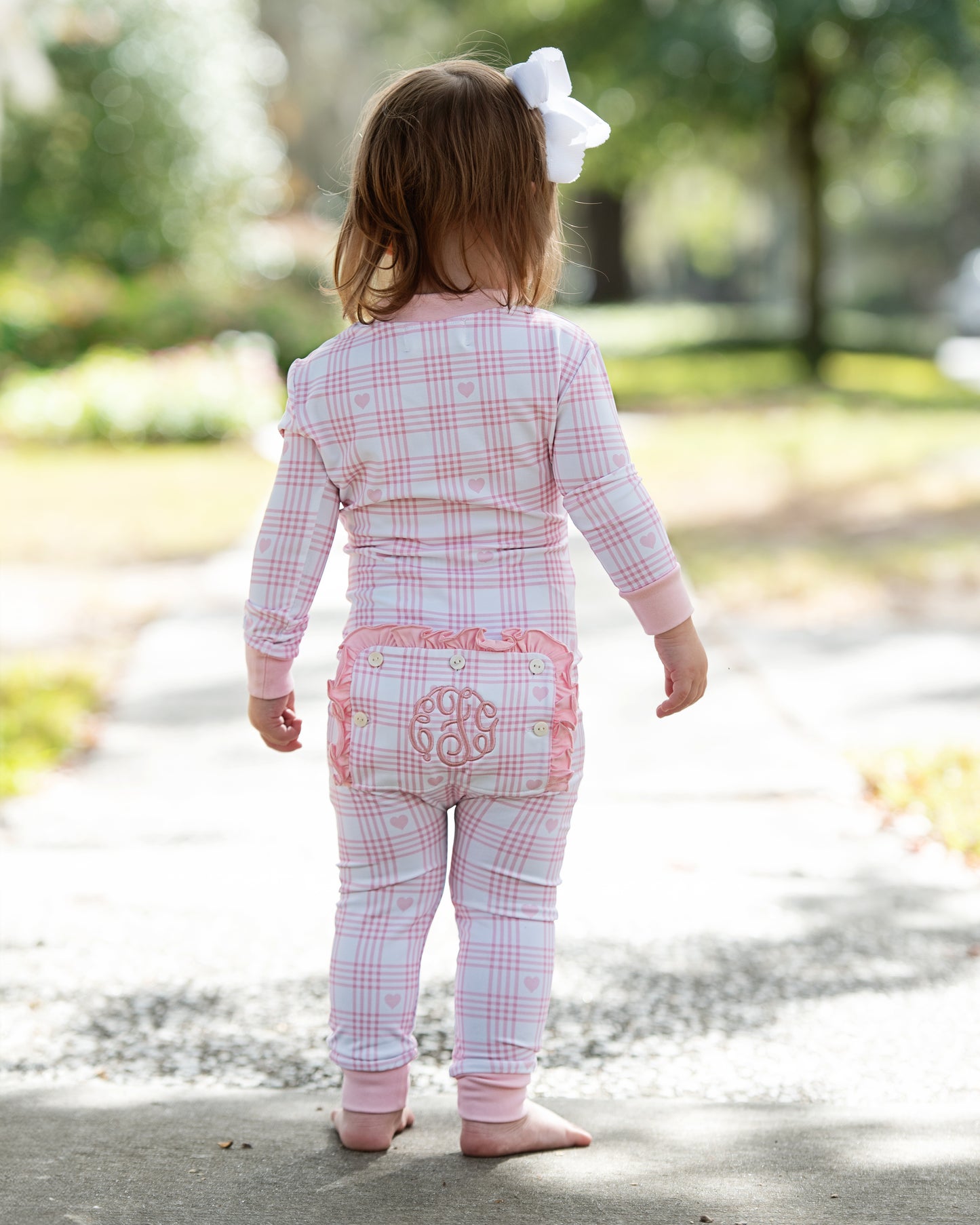 Pink Knit Plaid Heart Zipper Pajamas