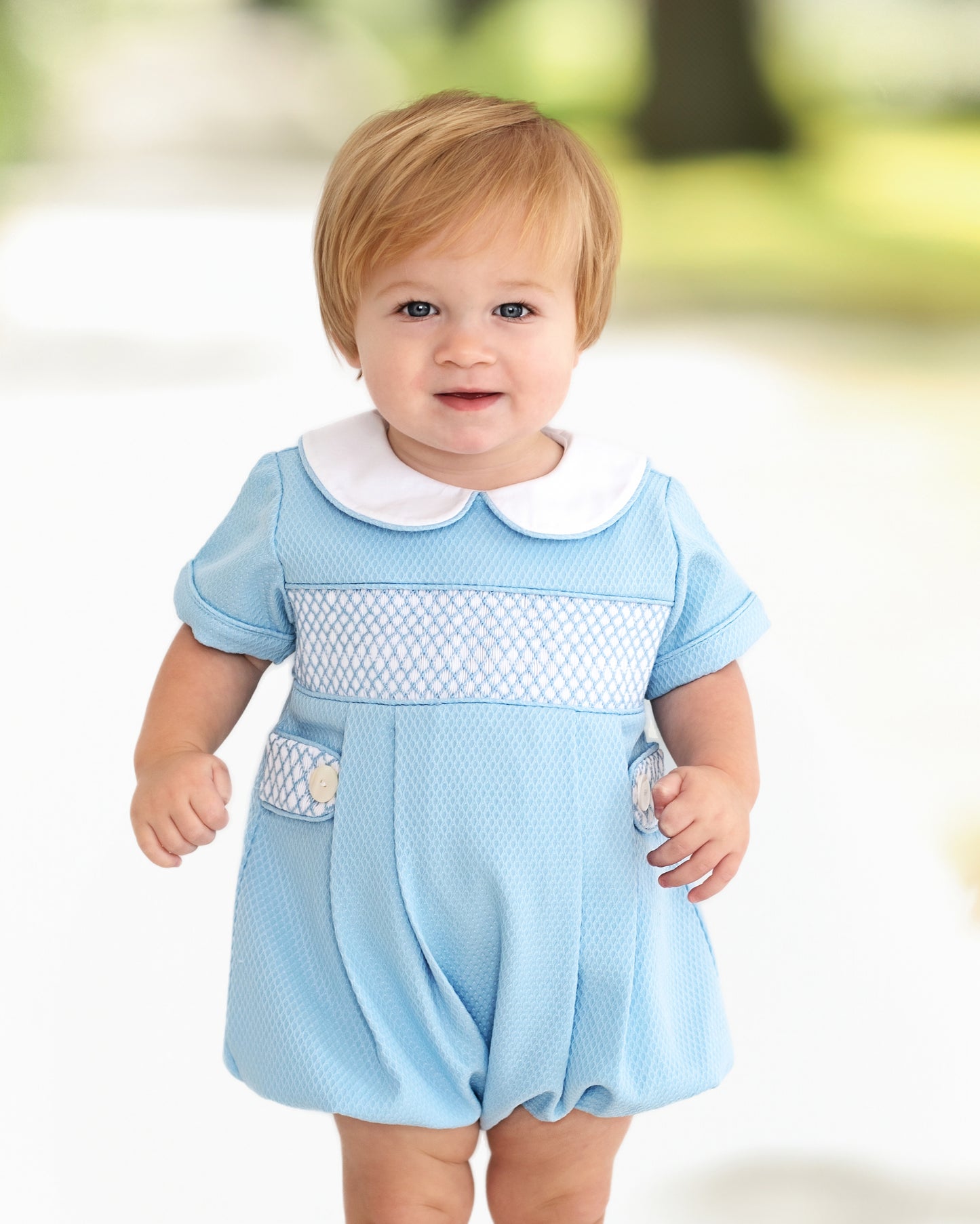 Blue Honeycomb Smocked Tab Bubble