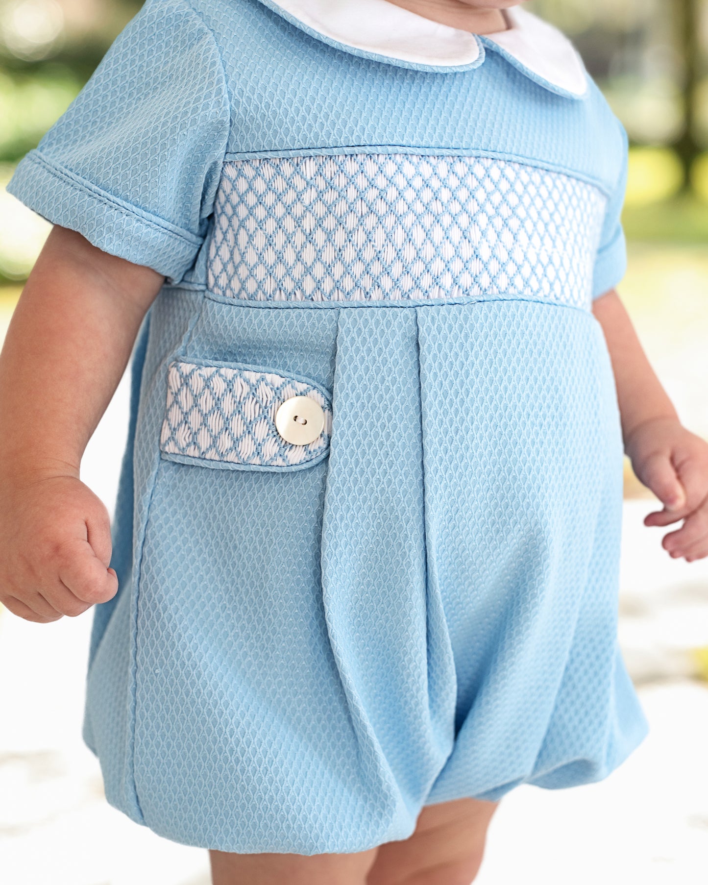 Blue Honeycomb Smocked Tab Bubble