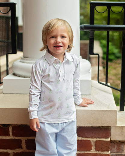 Blue Gingham Truck And Christmas Tree Pant Set