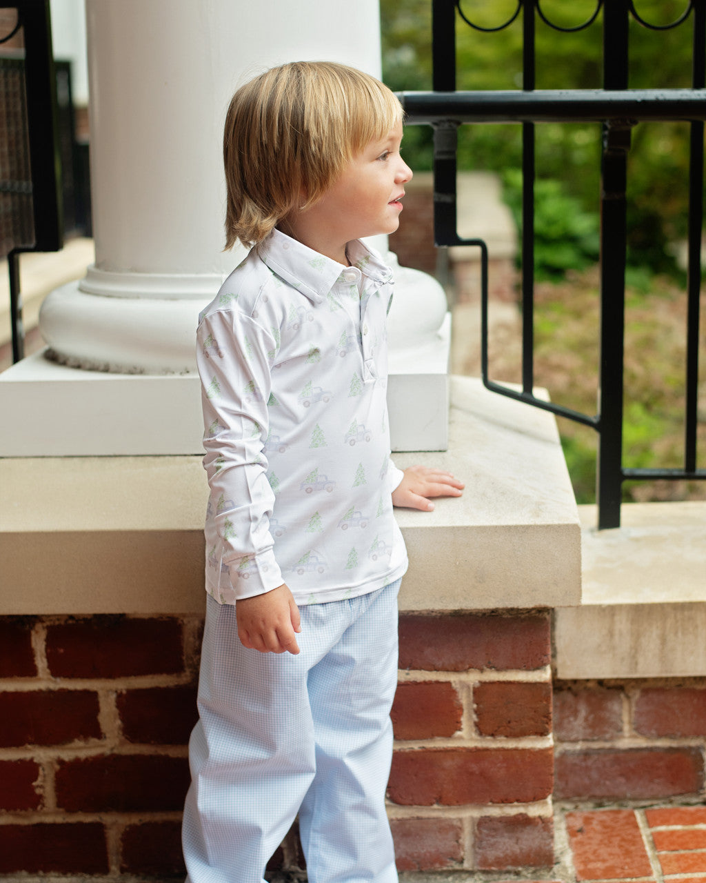 Blue Gingham Truck And Christmas Tree Pant Set