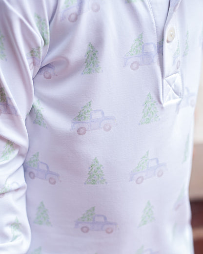 Blue Gingham Truck And Christmas Tree Pant Set