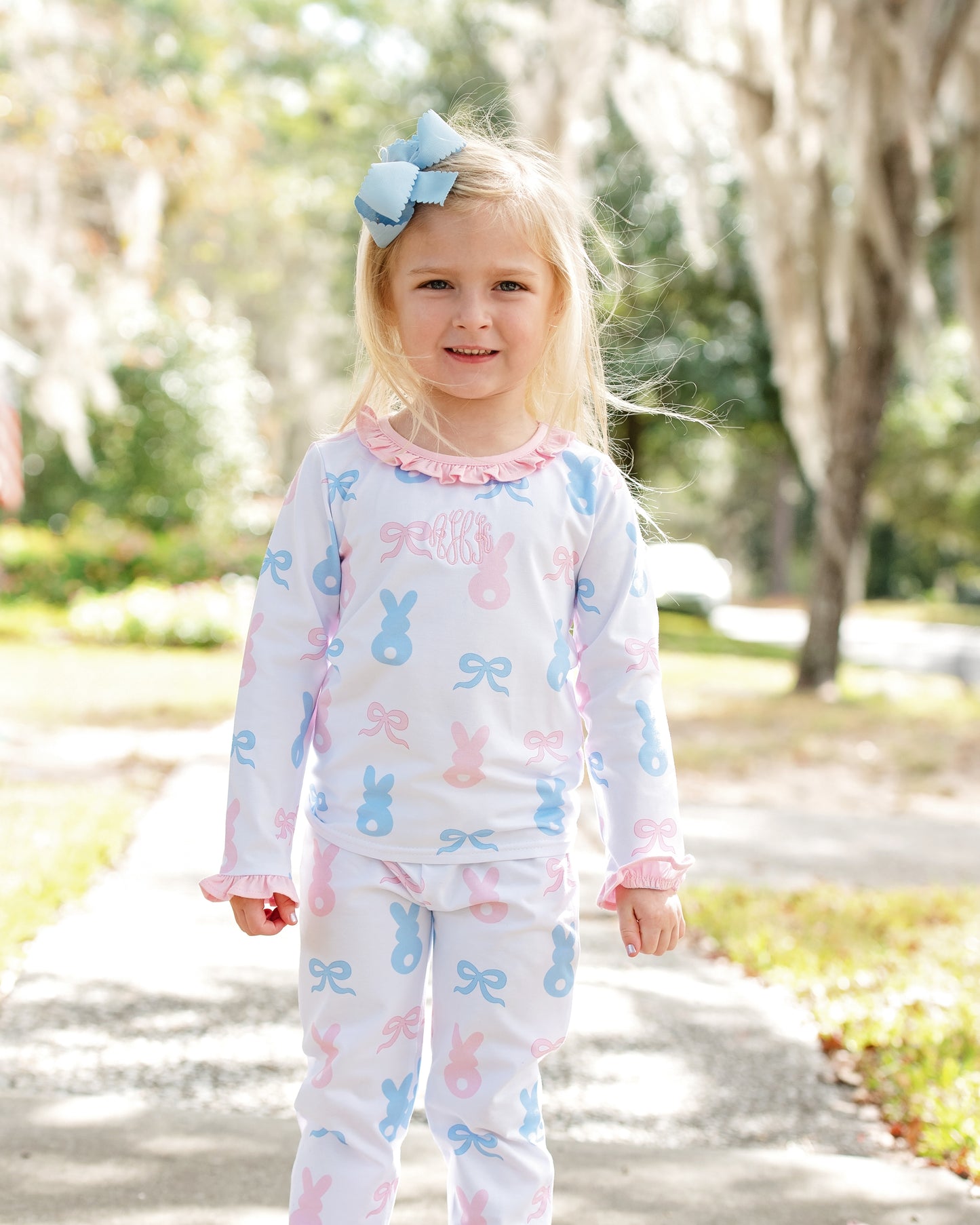 Blue And Pink Knit Bunny Pajamas