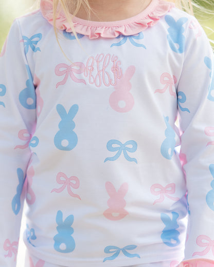 Blue And Pink Knit Bunny Pajamas