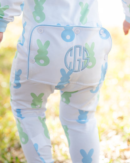 Blue And Green Knit Bunny Zipper Pajamas