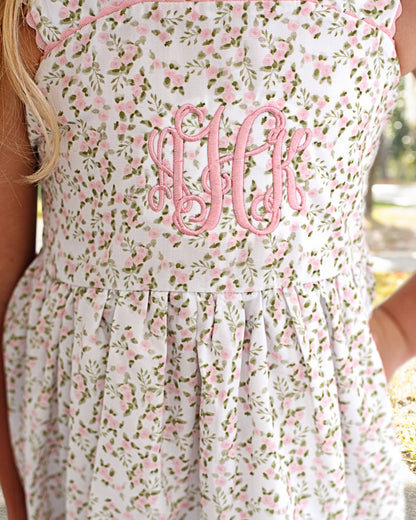 Pink And Green Rose Print Bow Dress