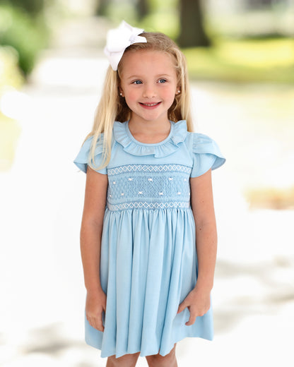 Blue Geometric Smocked Dress